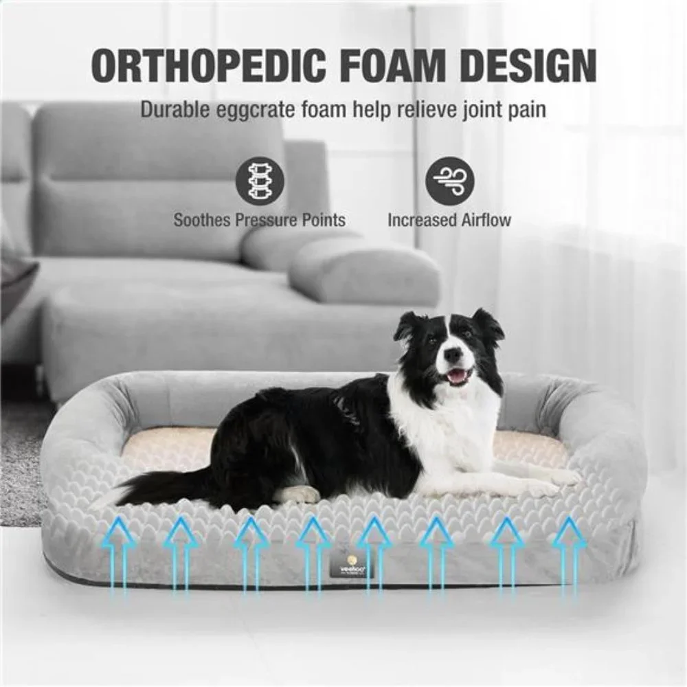 Orthopedic Large Dog Bed with 4 Bolsters and Removable Washable Cover, XL, Cream